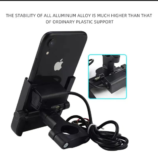 Motorcycle Mobile Holder With Charger Aluminium Body Durable And Convenient