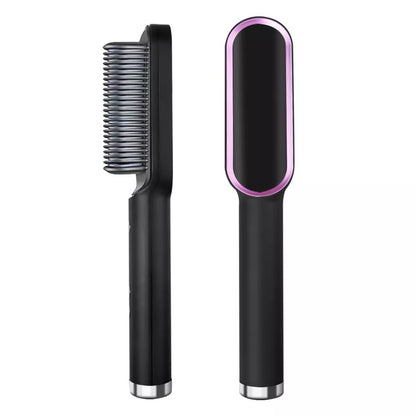 Hair Straightener Iron Brush Straight Hair Comb 2-in-1 Hair Straightener Curling Professional Styling Brush Hair Curler & Straightener For Women (Random Color)