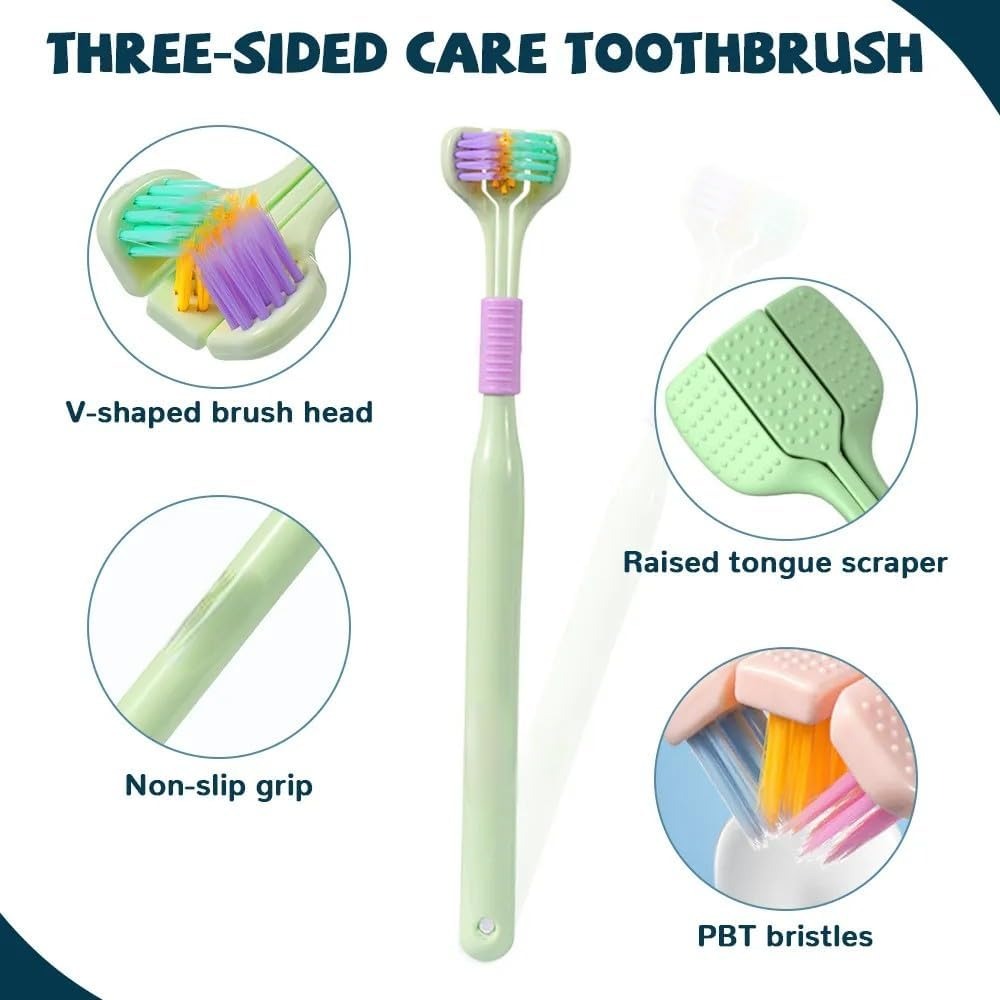 Three-Sided Ultra Soft Bristle Toothbrush – Gentle Oral Care Safety Teeth Cleaning Brush | Pack of 2
