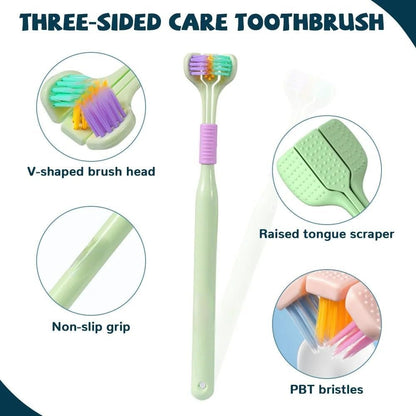 Three-Sided Ultra Soft Bristle Toothbrush – Gentle Oral Care Safety Teeth Cleaning Brush | Pack of 2