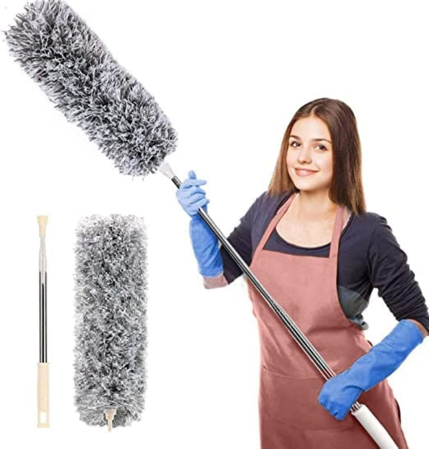 Extendable Microfiber Duster Feather Duster With Extra Long Pole Bendable Washable Head For Ceiling Fans Cars Blinds Cobweb ~ 2.25 Meter