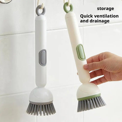 Kitchen Cleaning Adjustable Handle Brush With Soap Dispenser Refillable PET Portable Head For Dishes Pans Pots