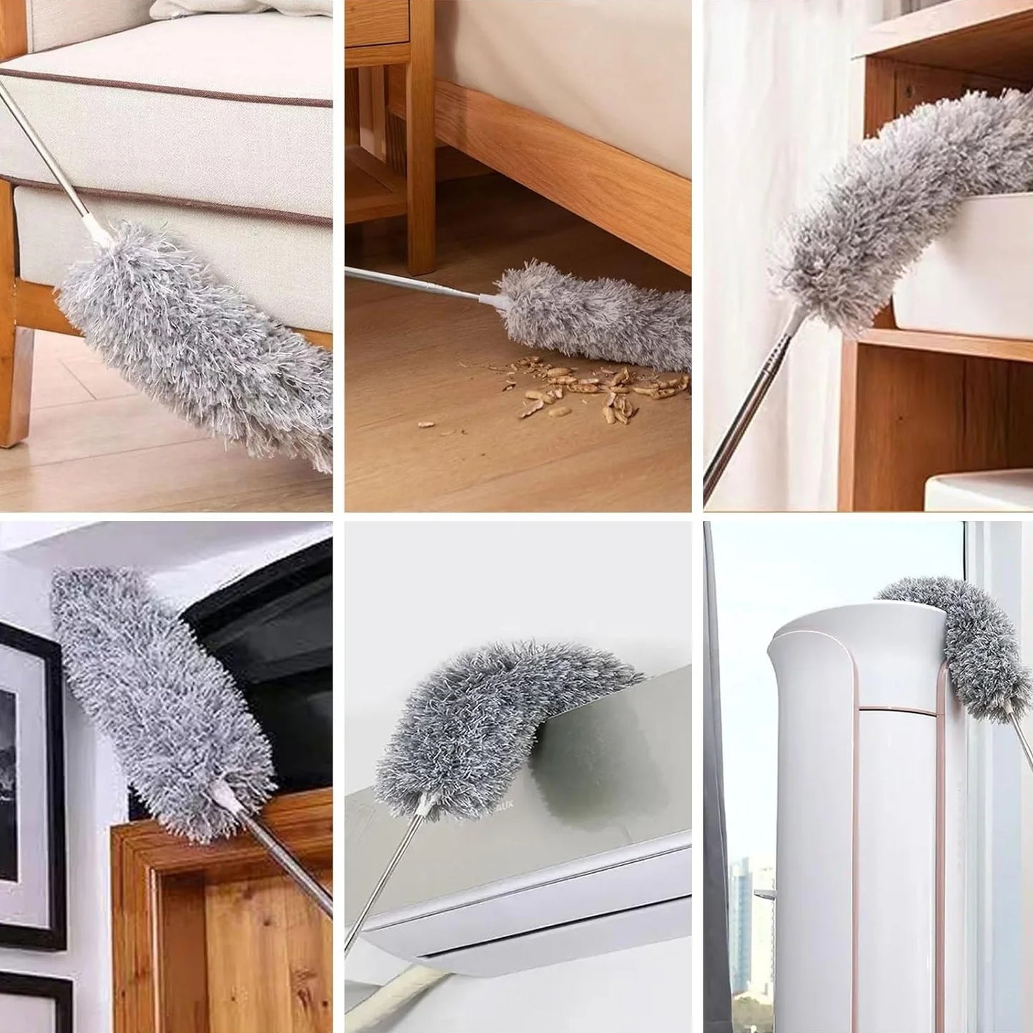 Extendable Microfiber Duster Feather Duster With Extra Long Pole Bendable Washable Head For Ceiling Fans Cars Blinds Cobweb ~ 2.25 Meter
