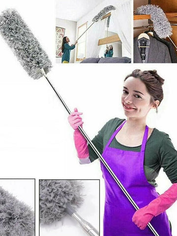 Extendable Microfiber Duster Feather Duster With Extra Long Pole Bendable Washable Head For Ceiling Fans Cars Blinds Cobweb ~ 2.25 Meter