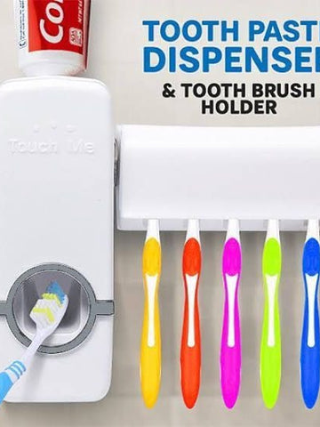 Automatic Toothpaste Dispenser With Toothbrush Holder Easy Use Bathroom Accessory