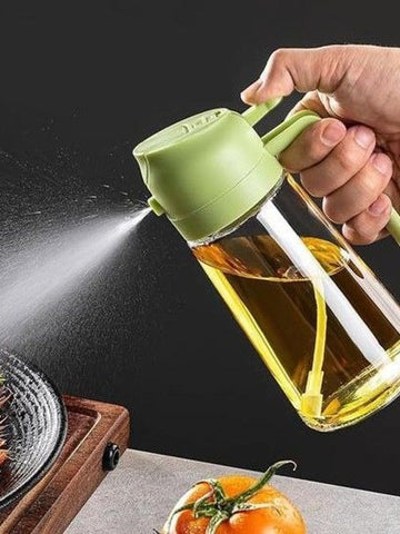 2-in-1 Oil Spray Bottle | Adjustable Mist & Dispenser | 470ml Leak-Proof Glass Container | For Cooking, BBQ, Baking & Air Fryer 500ml (Random Color)