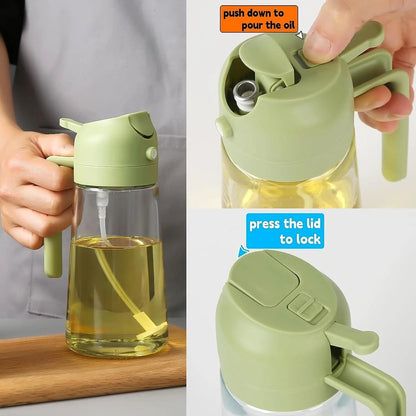2-in-1 Oil Spray Bottle | Adjustable Mist & Dispenser | 470ml Leak-Proof Glass Container | For Cooking, BBQ, Baking & Air Fryer 500ml (Random Color)
