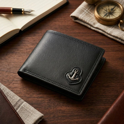 Anchor Emblem Bifold Leather Wallet with Box