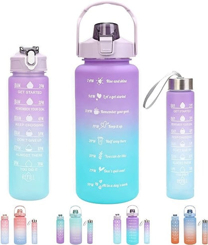3 Piece Motivational Water Bottle Set BPA Free Plastic Gradient Colors For Students Fitness And Daily Use