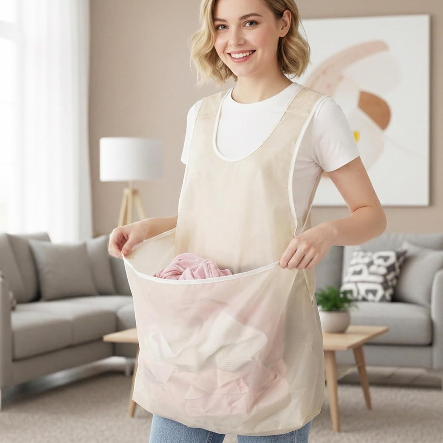 Laundry Bag Apron With Pocket Durable Fabric Storage Organizer Apron Size 21x22 Cm Pocket Size 22x14 Cm