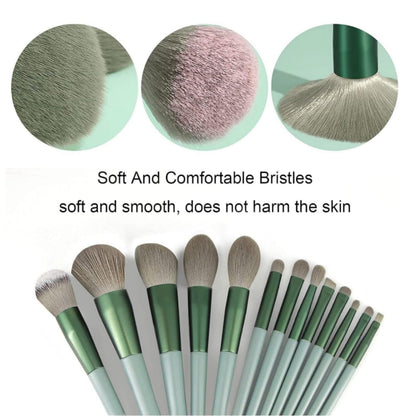 13 Piece Makeup Brush Set With Matching Storage Pouch Professional Soft Bristles For Blending Contouring And Daily Use