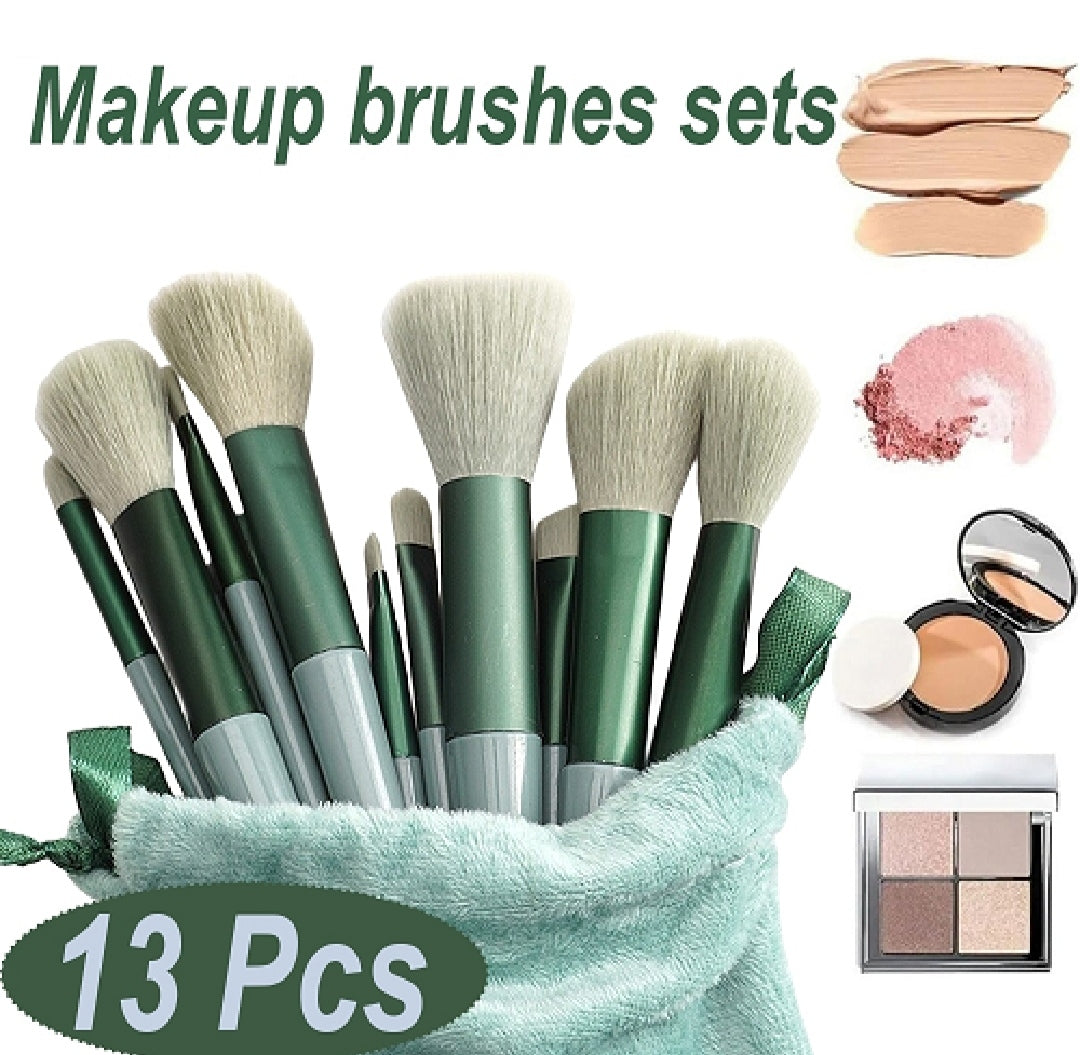 13 Piece Makeup Brush Set With Matching Storage Pouch Professional Soft Bristles For Blending Contouring And Daily Use