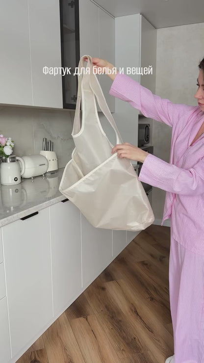 Laundry Bag Apron With Pocket Durable Fabric Storage Organizer Apron Size 21x22 Cm Pocket Size 22x14 Cm